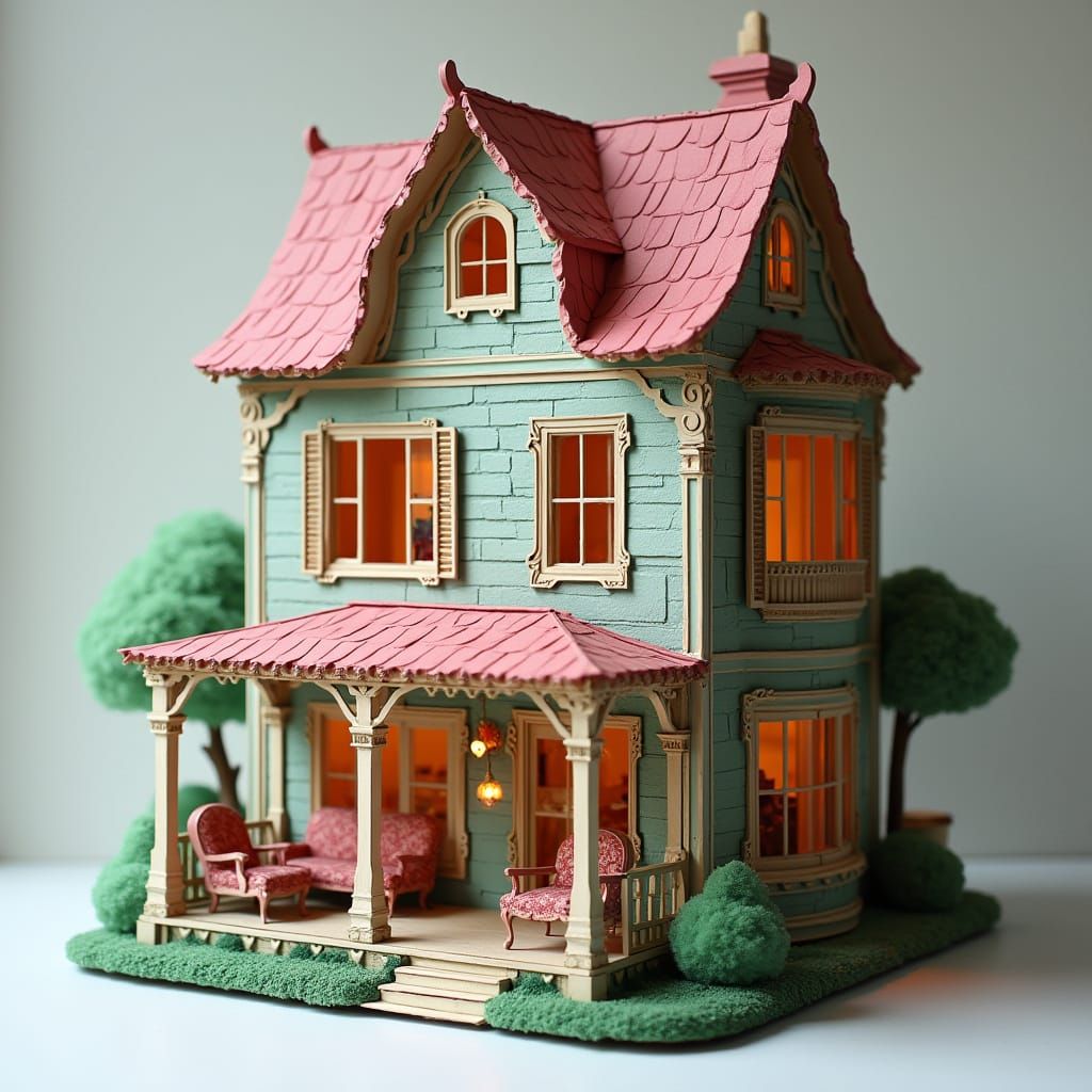 Hyper Realistic Victorian Dollhouse Made of Folded Paper