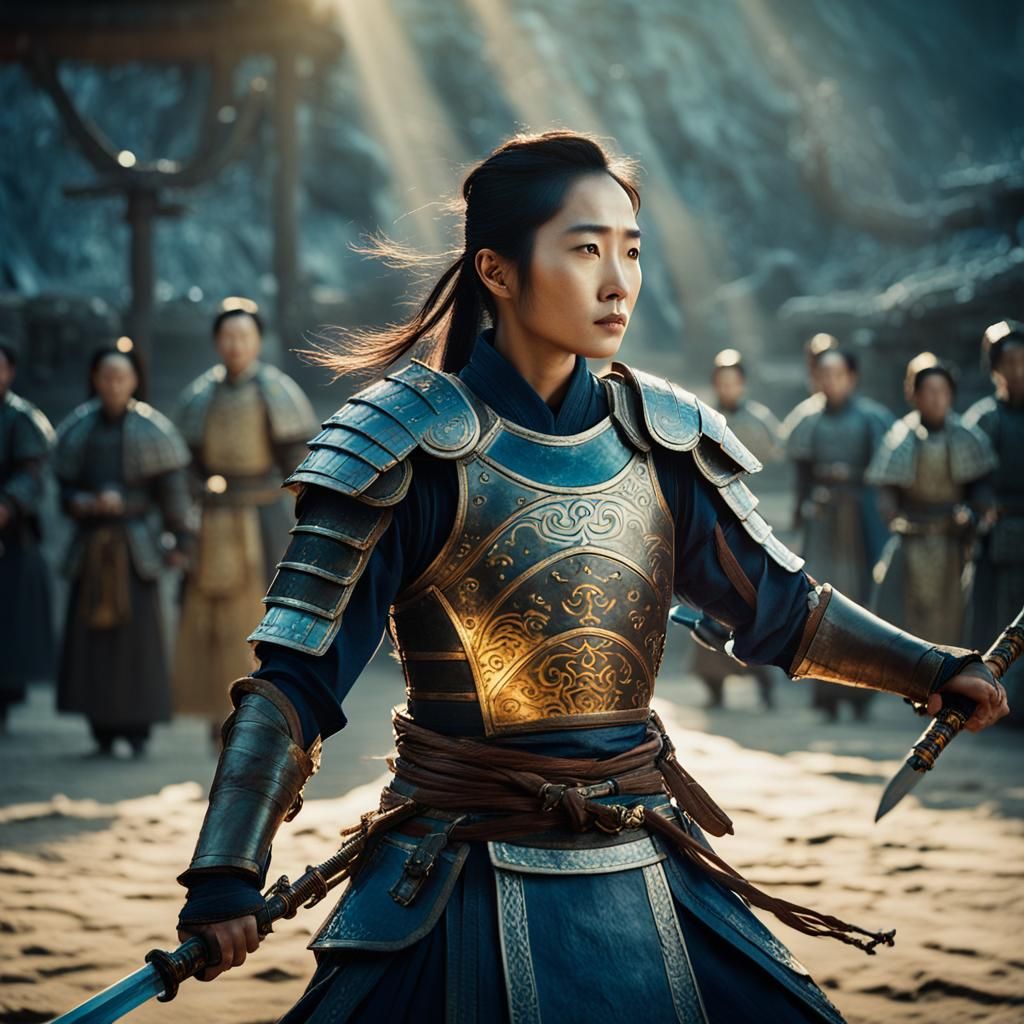 Epic Taoist Paladin in Leather Armor, Ringed Saber in Hand