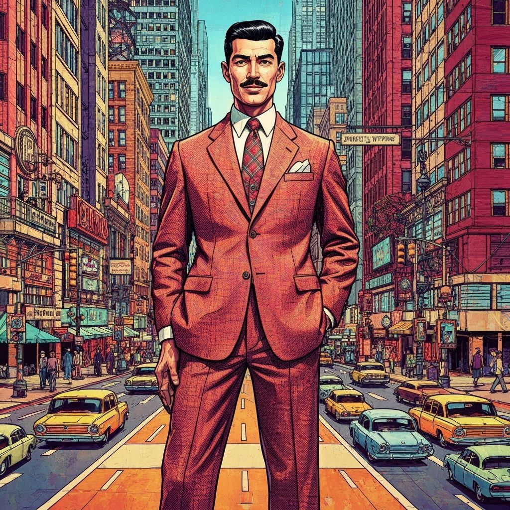 1950s Comic Book Style Cityscape Portrait