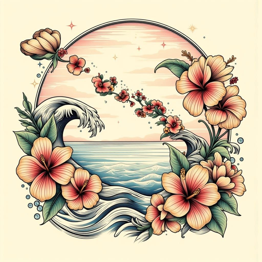 Hawaii Map in Neo Traditional Tattoo Style