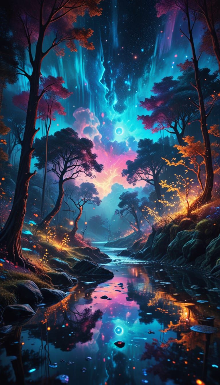 Cosmic Dreamscape in Vibrant Iridescent Colors