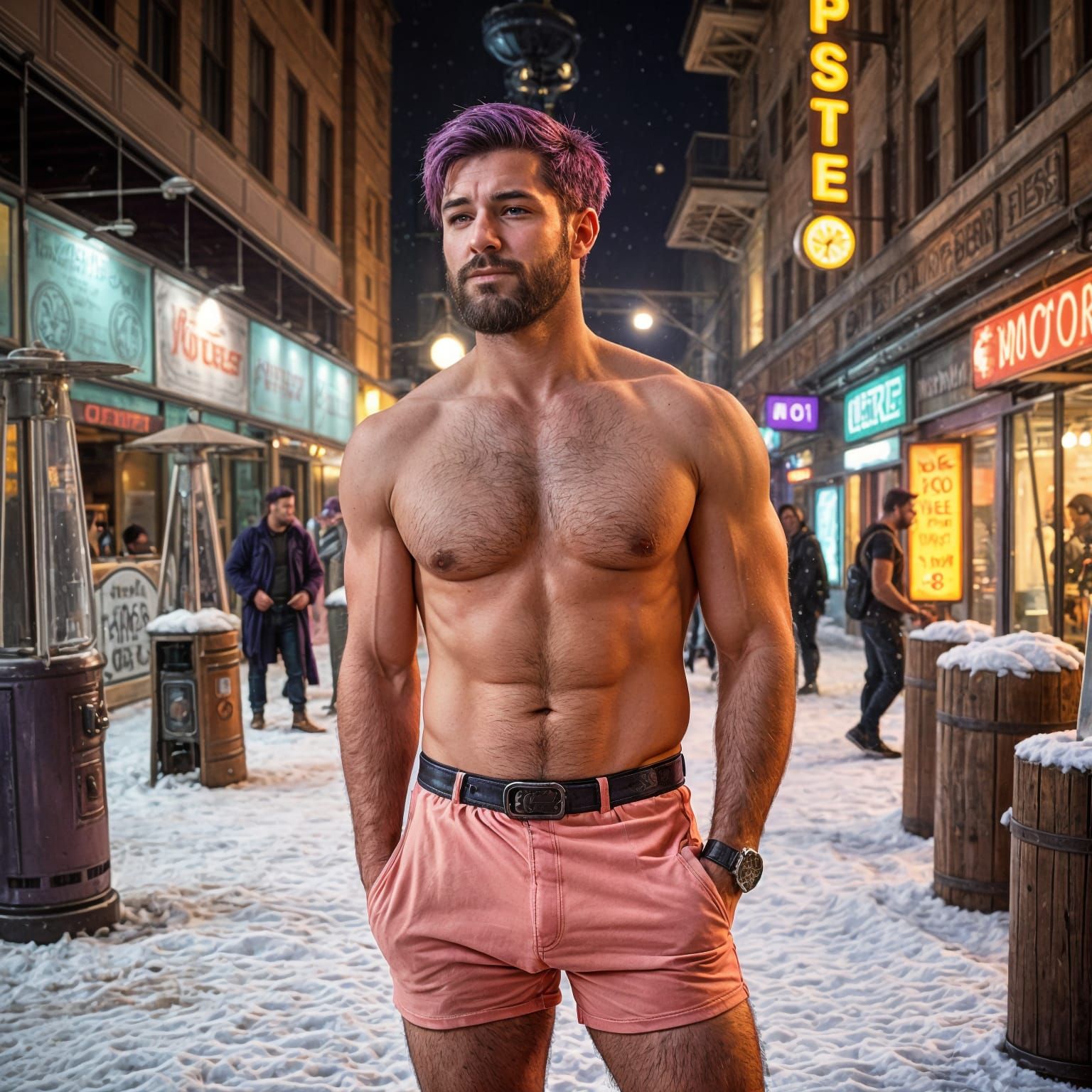 Dieselpunk Man Taking a Break in Snowy City