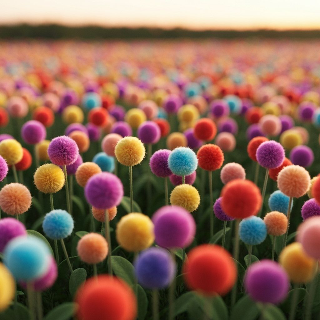 Surreal Pom Pom Flower Field in Macro Photograph