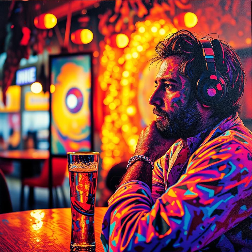 Vibrant Neo-Impressionist Dreamscapes in a Retro-Futuristic...