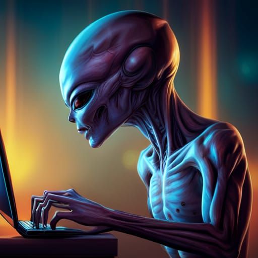 Hyperrealistic Alien Gaming in Vibrant Splash Art