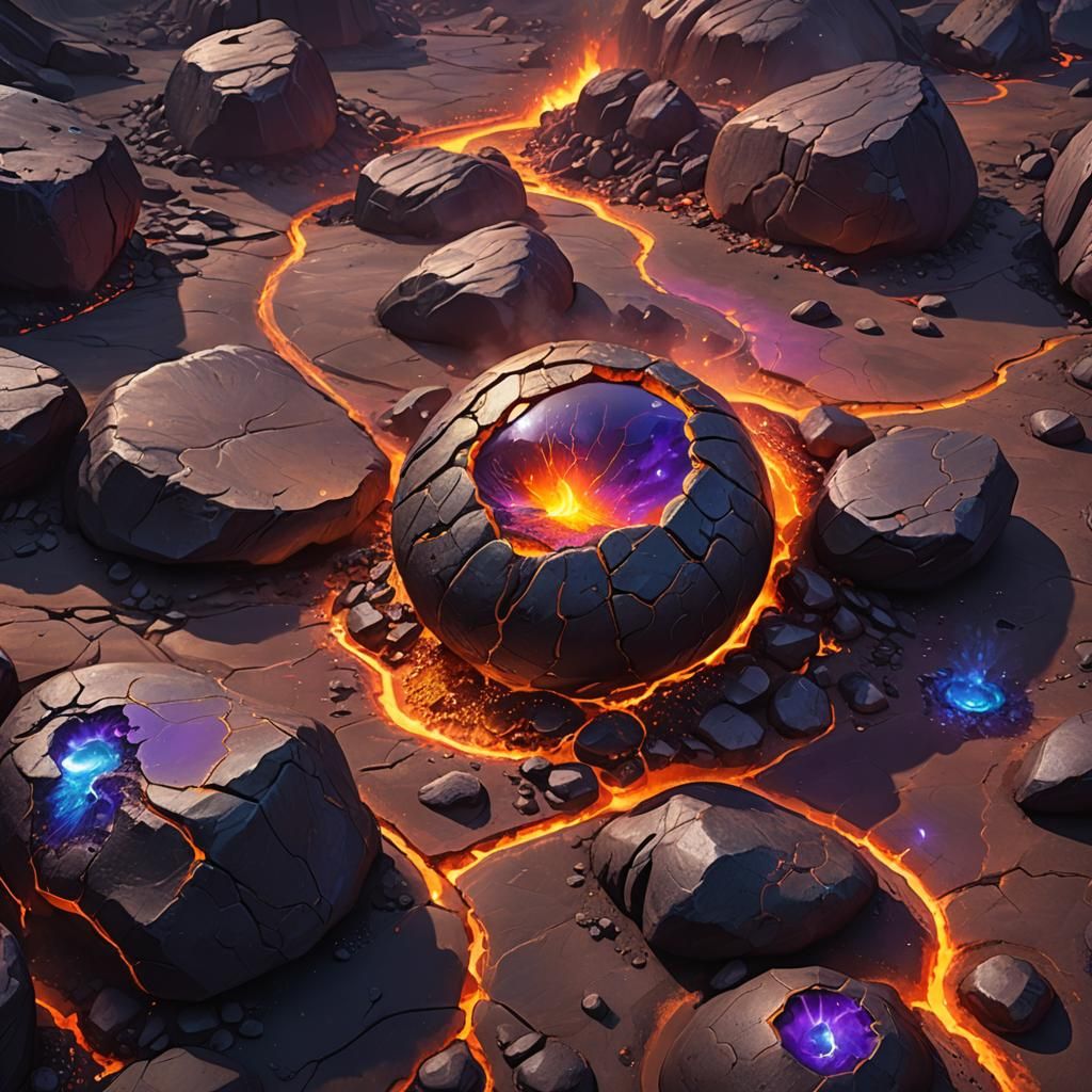 Surreal Volcanic Scene Depicter in Vibrant Oil on Canvas Sty...