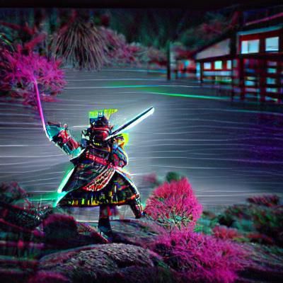 Cyberpunk Samurai in Neon Nightscapes