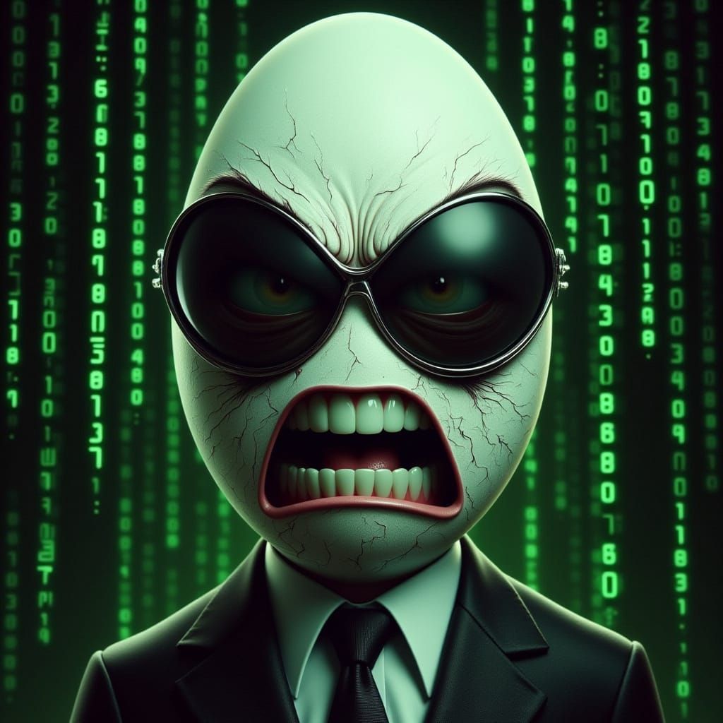 Cyberpunk Egg Agent Smith in the Matrix