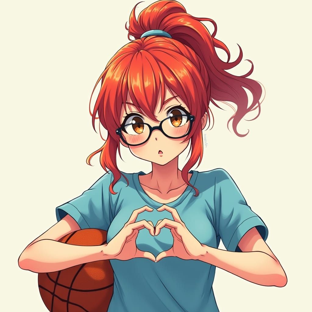 Vibrant Redhead Basketball Player in Anime Style
