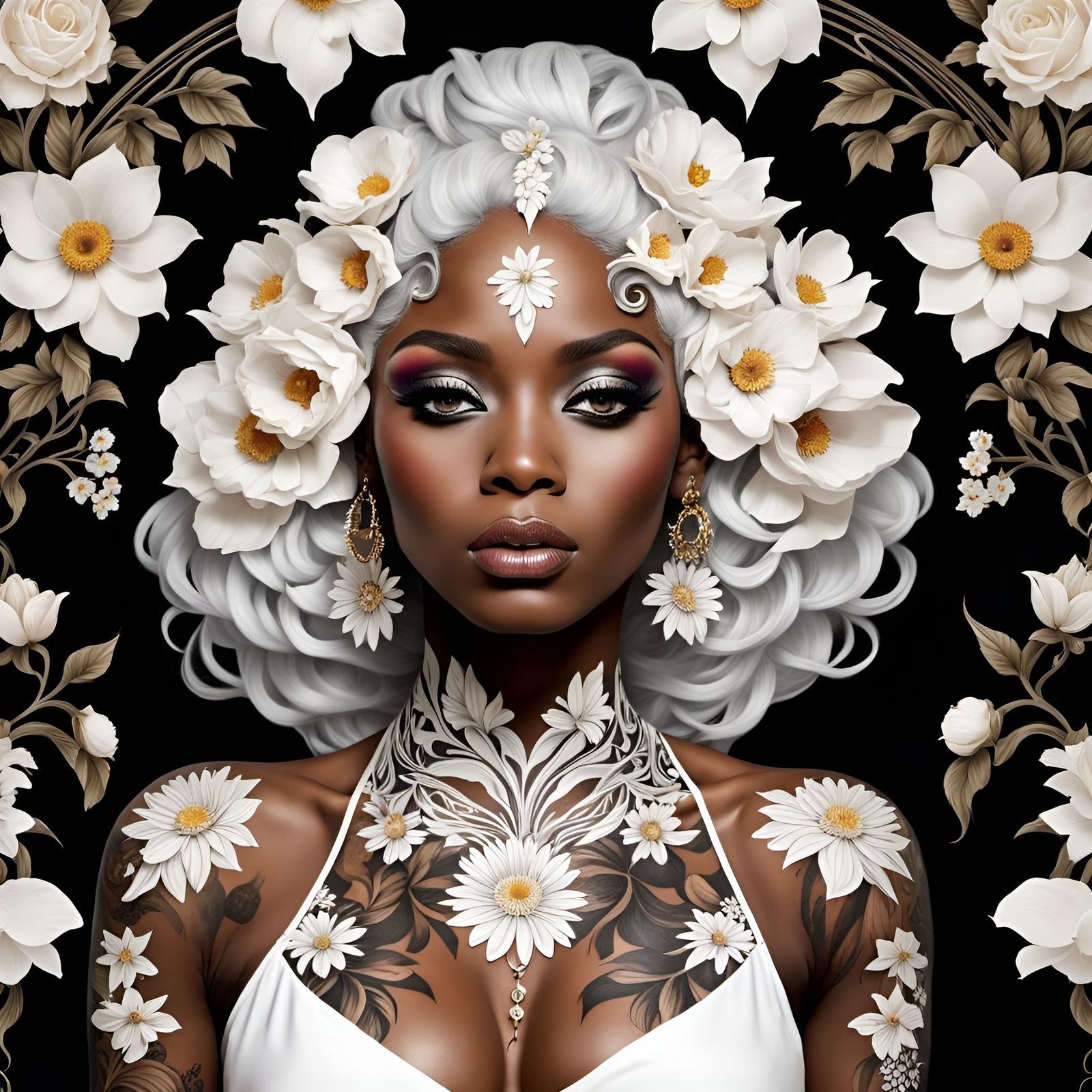 Alluring Flower Punk Goddess in Art Nouveau Style