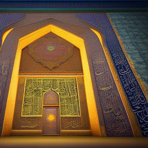 Hyper Realistic Mosque Calligraphy in Deep Fantasy Style