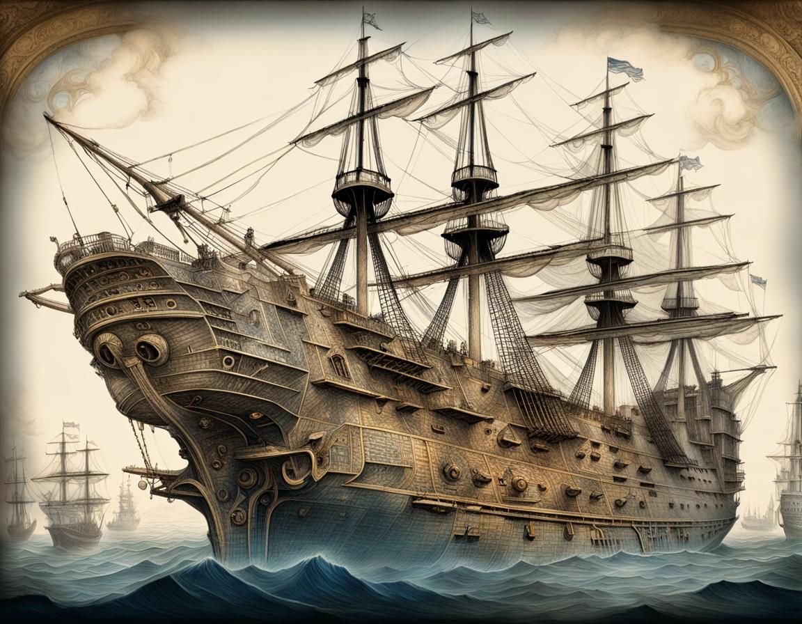 Surreal Blueprint of the Antiquated HMS Brooks