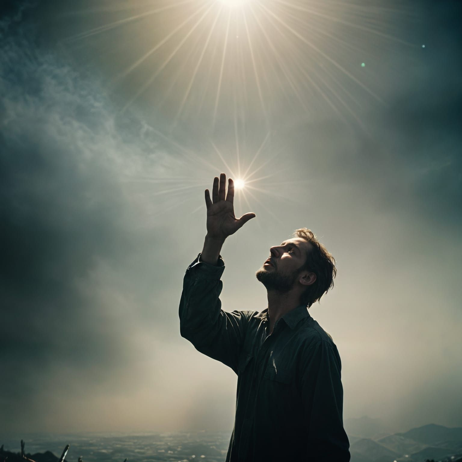 Dramatic Image of Divine Light Reaching Down