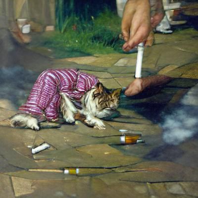 Whimsical Feline Revelry in Oil Paint