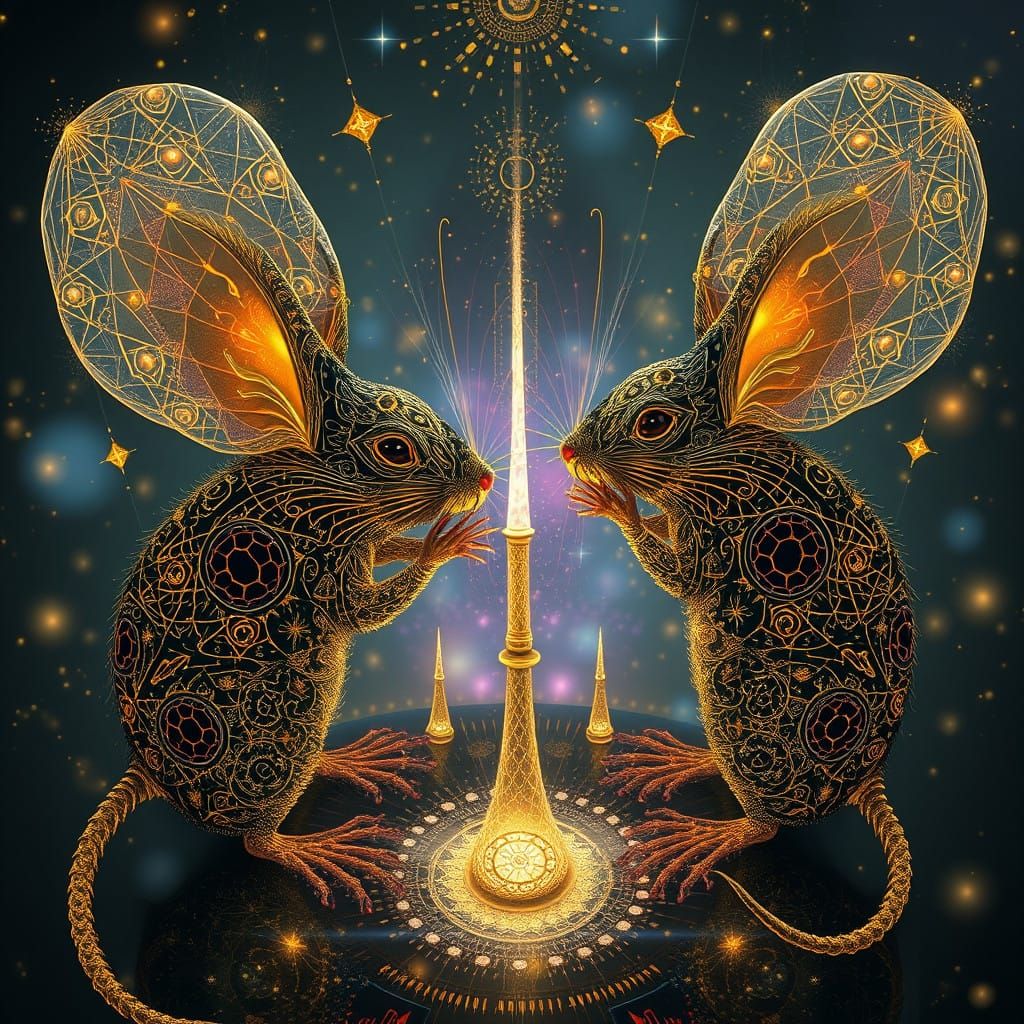 Gilded Cosmic Mice in Vibrant Aesthetic