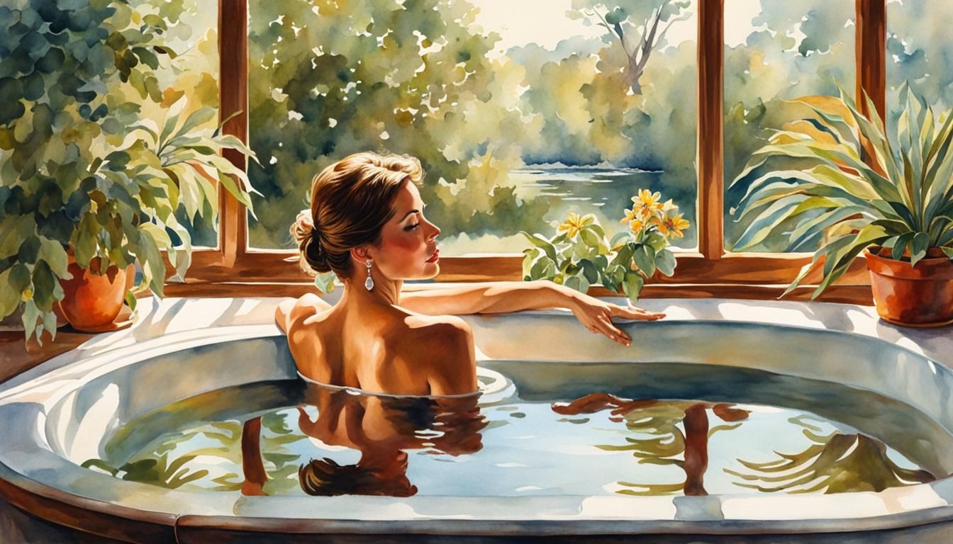 Dreamy Bath Scene in Watercolor Style