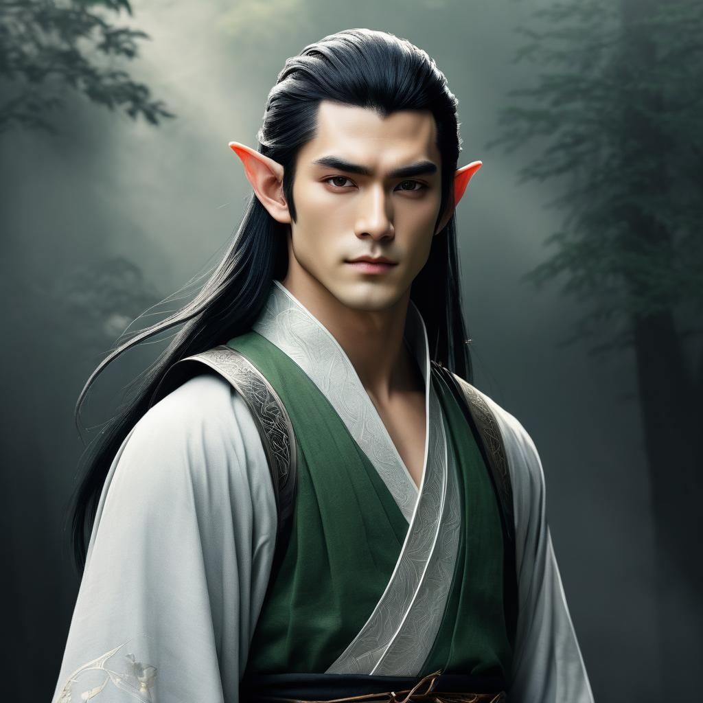 Elven Prince in Ukiyo-e Style Ink Painting