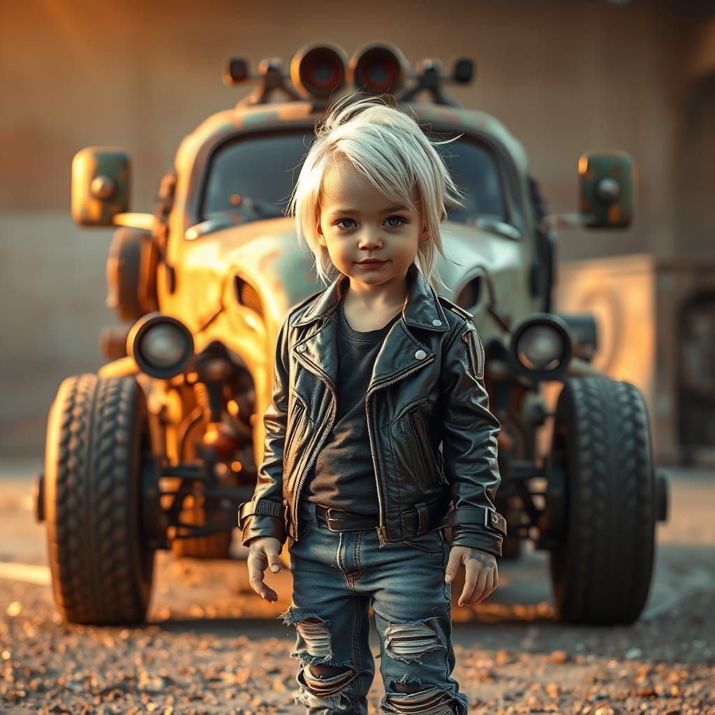 Child Cyborg in Murraypunk Style with Volumetric Lighting