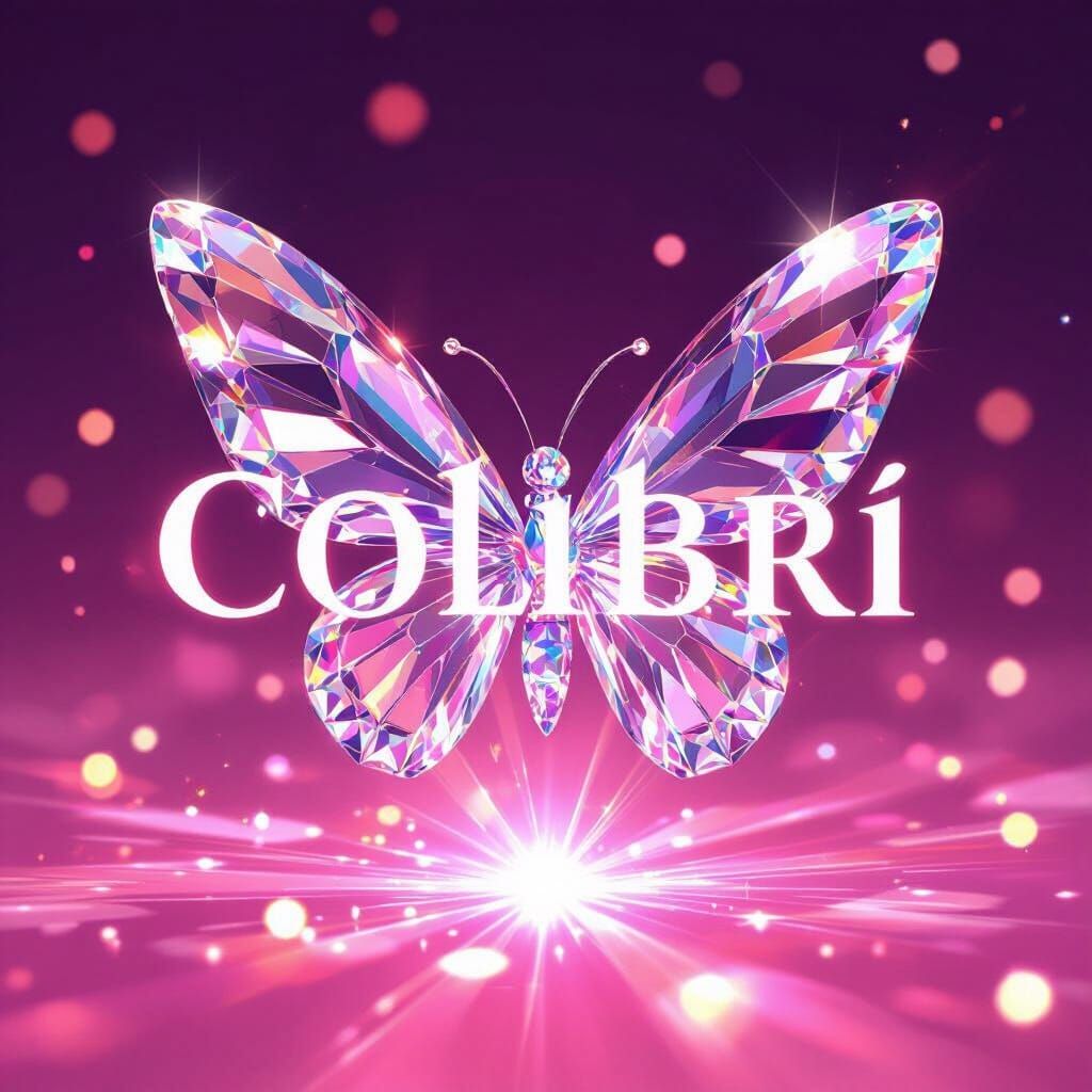 Crystal Hummingbird with Text "COLIBRI" on Bright Pink