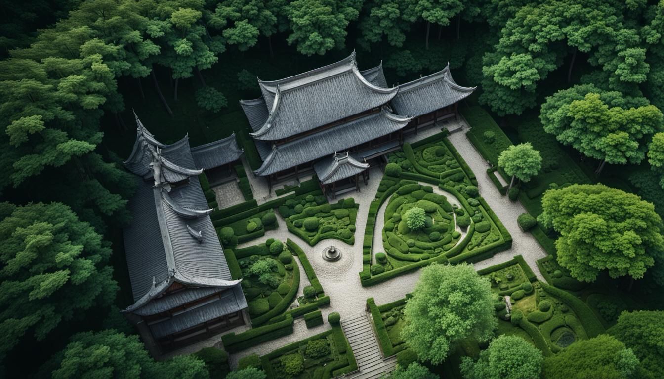 Ancient Zen Courtyard in Moonlit Castle Awaits