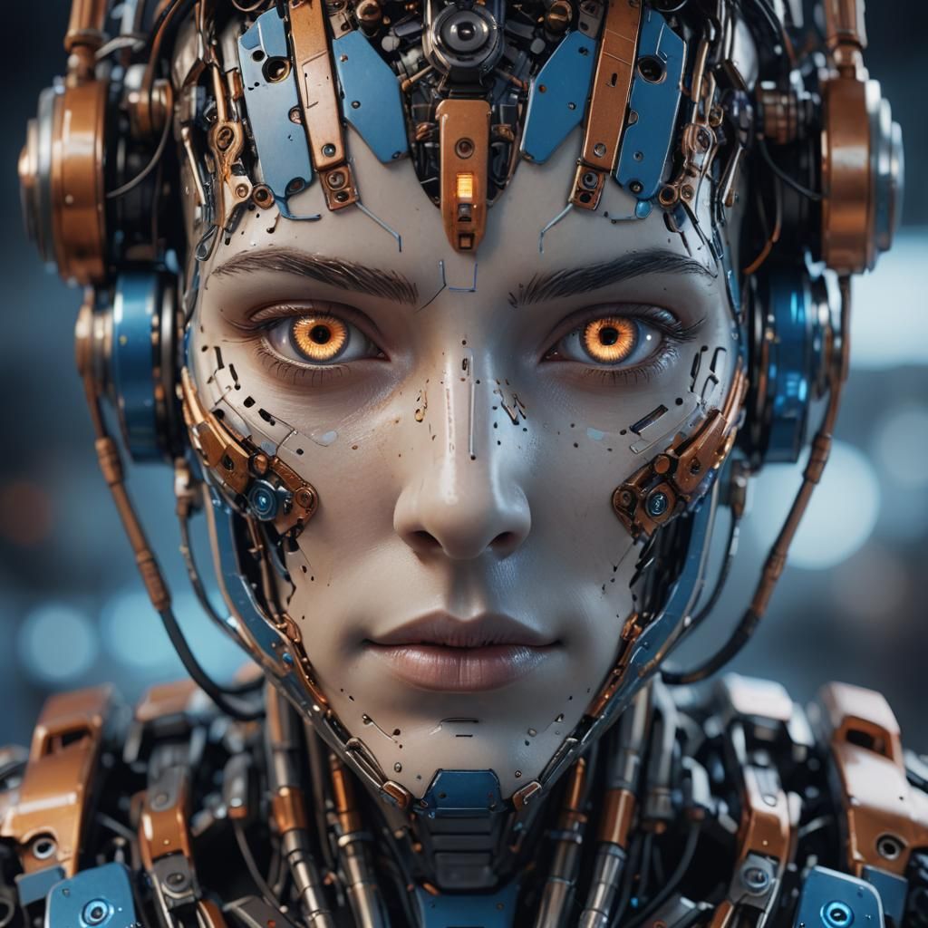 Cyberpunk Robot Portrait in Earthy Tones with Vibrant Accent...