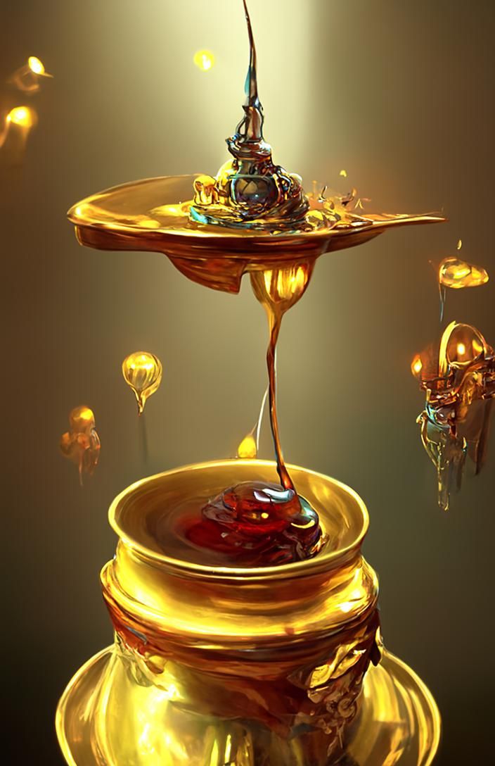 Magic, Whimsical Honeypot of Glowing Amber and Honey in Neon...