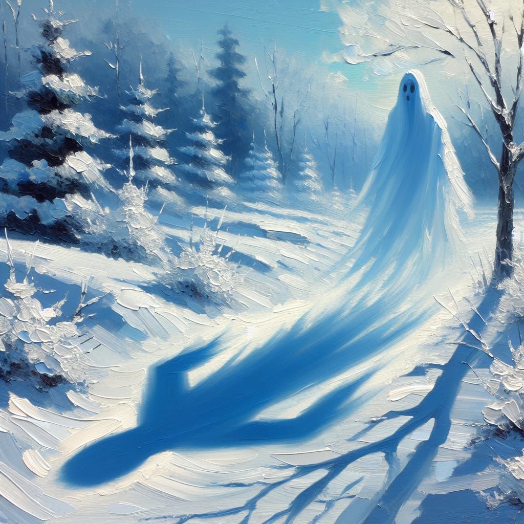 Ethereal Specter in Snowy Impasto Winter Landscape