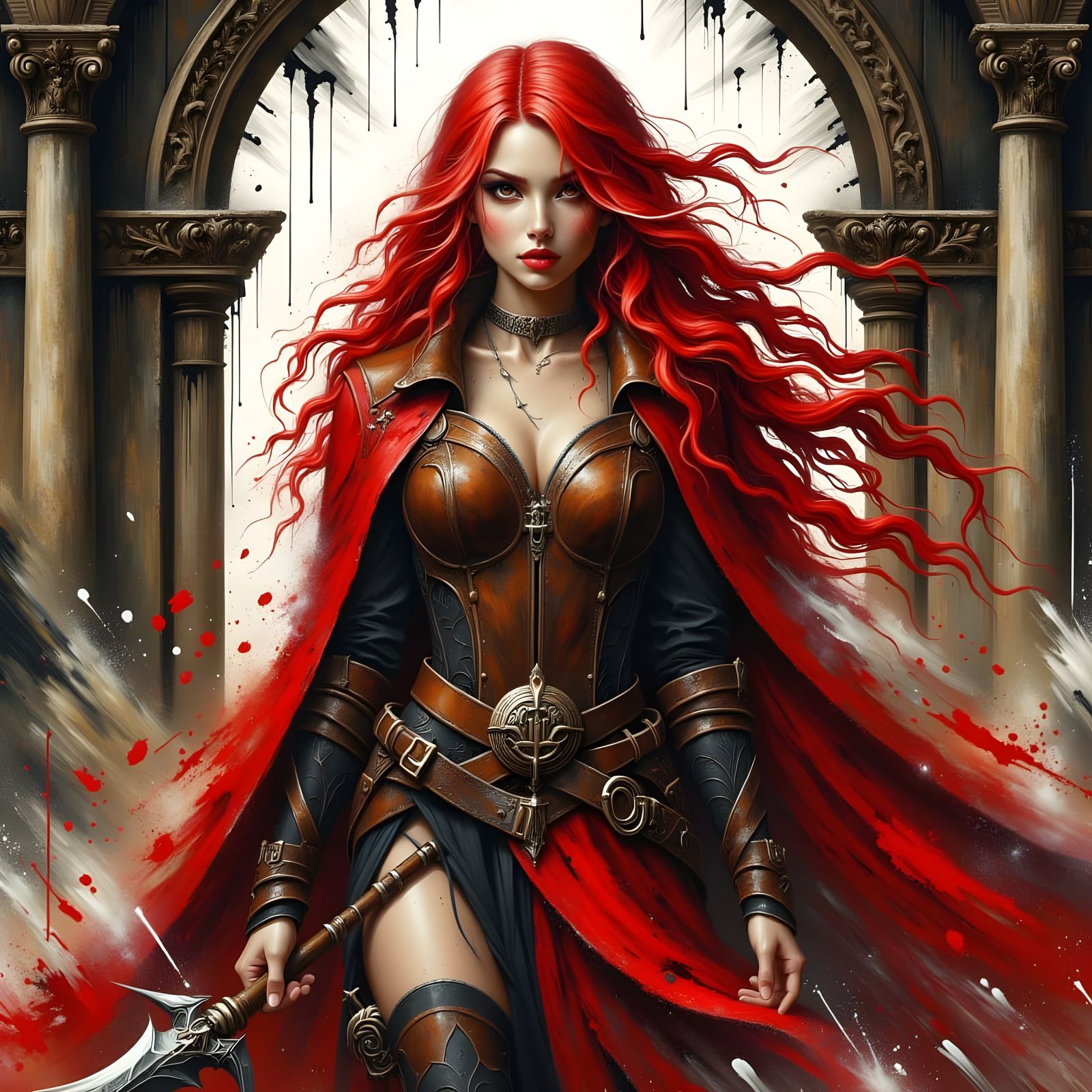 Norse Goddess Portrait with Ink Drip Effect