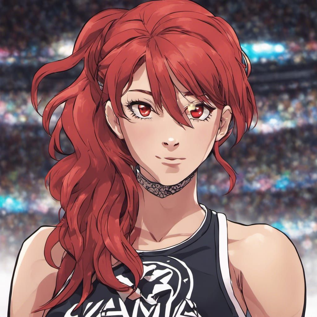 Anime-Inspired WWE Redhead in Vibrant Key Visual