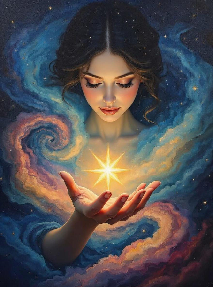 Surreal Lady Becomes Night Sky in Oil Painting