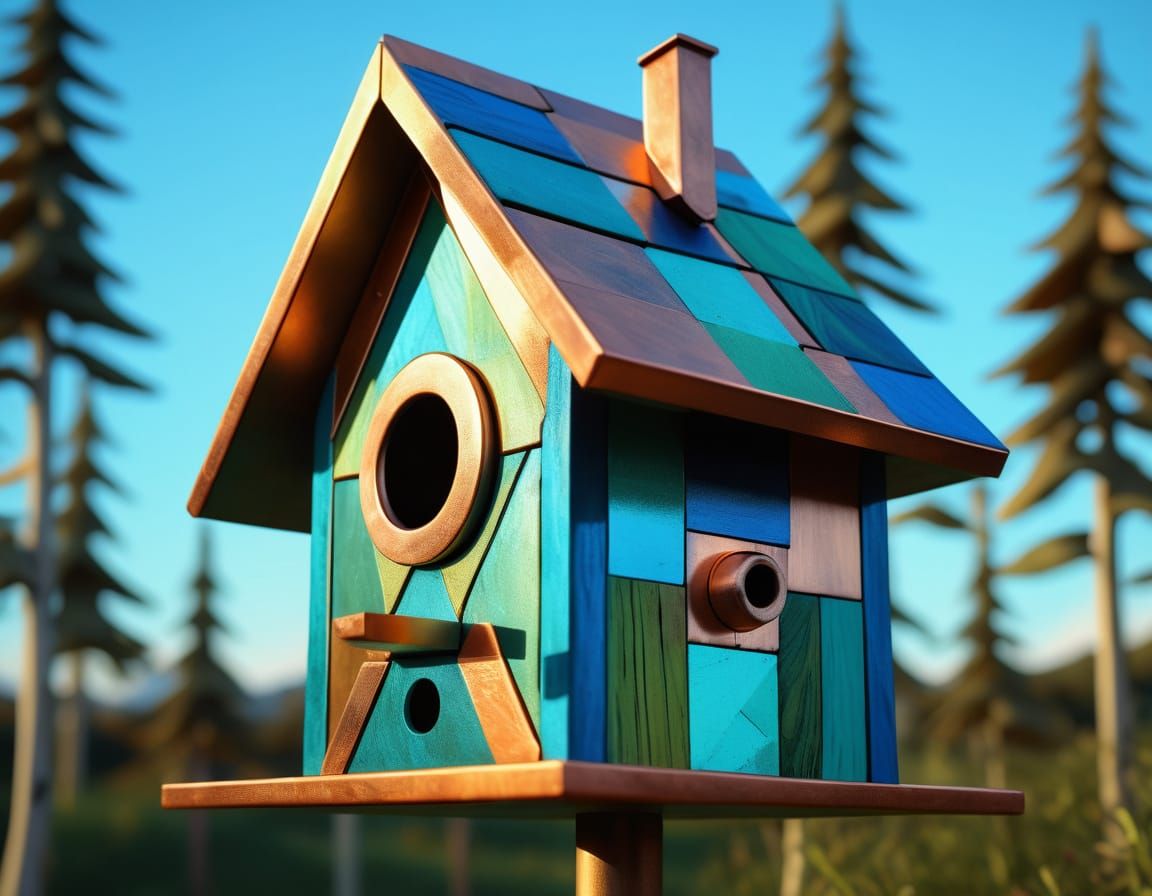 Cubist Birdhouse Digital Artwork in 4K