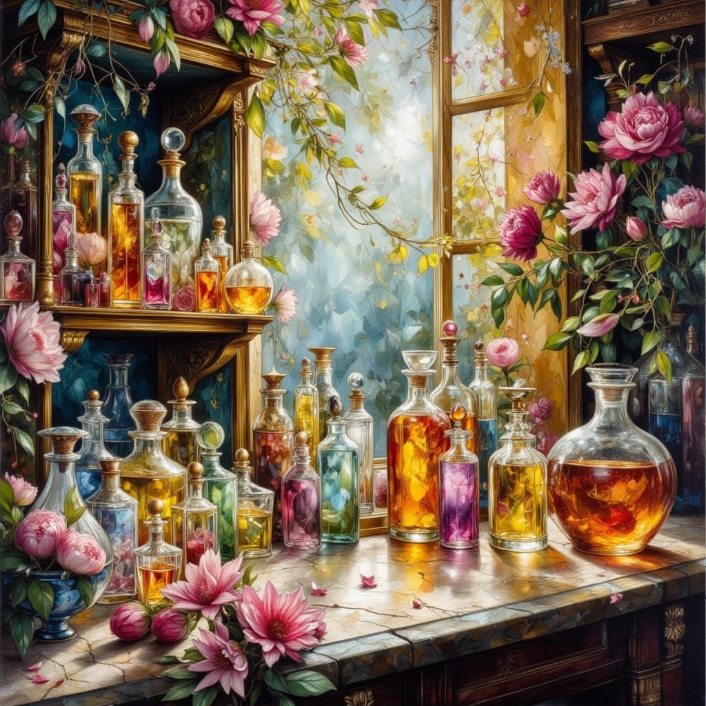 Sun-Drenched Perfumery in Textured Oil Paint