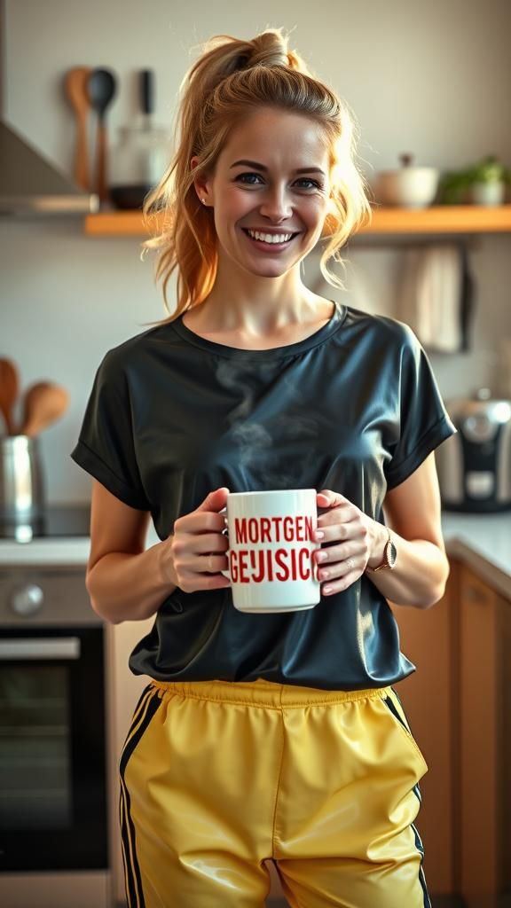 A photo of a 35-year-old German woman with golden, loose-wav...