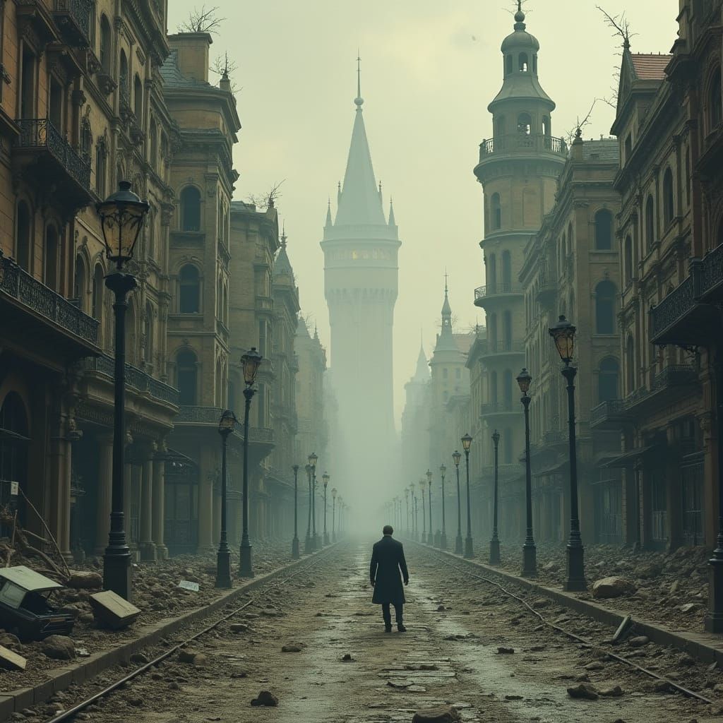Devastated Victorian Cityscape in Dystopian Style