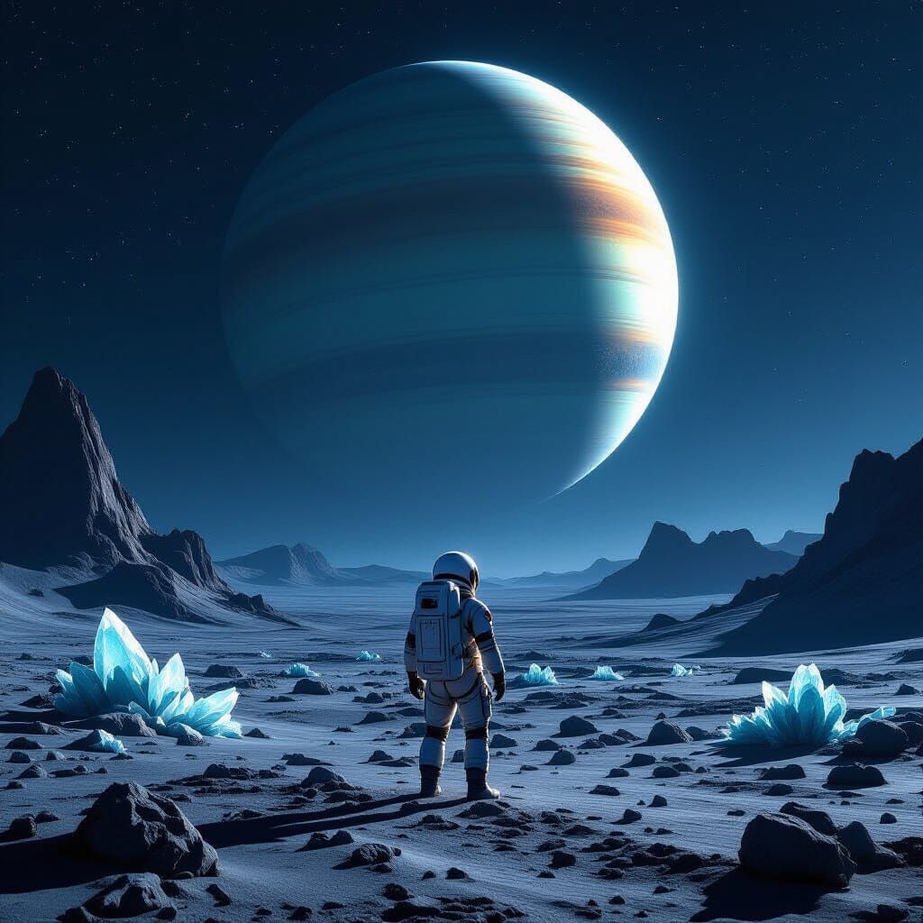 Astronaut Gazes at Ringed Planet on Alien World