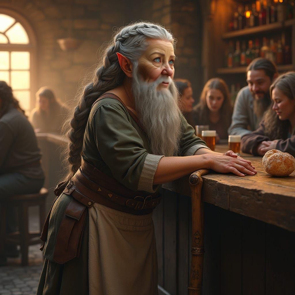Wisdom in a Cozy Tavern Scene in Dwarven Style
