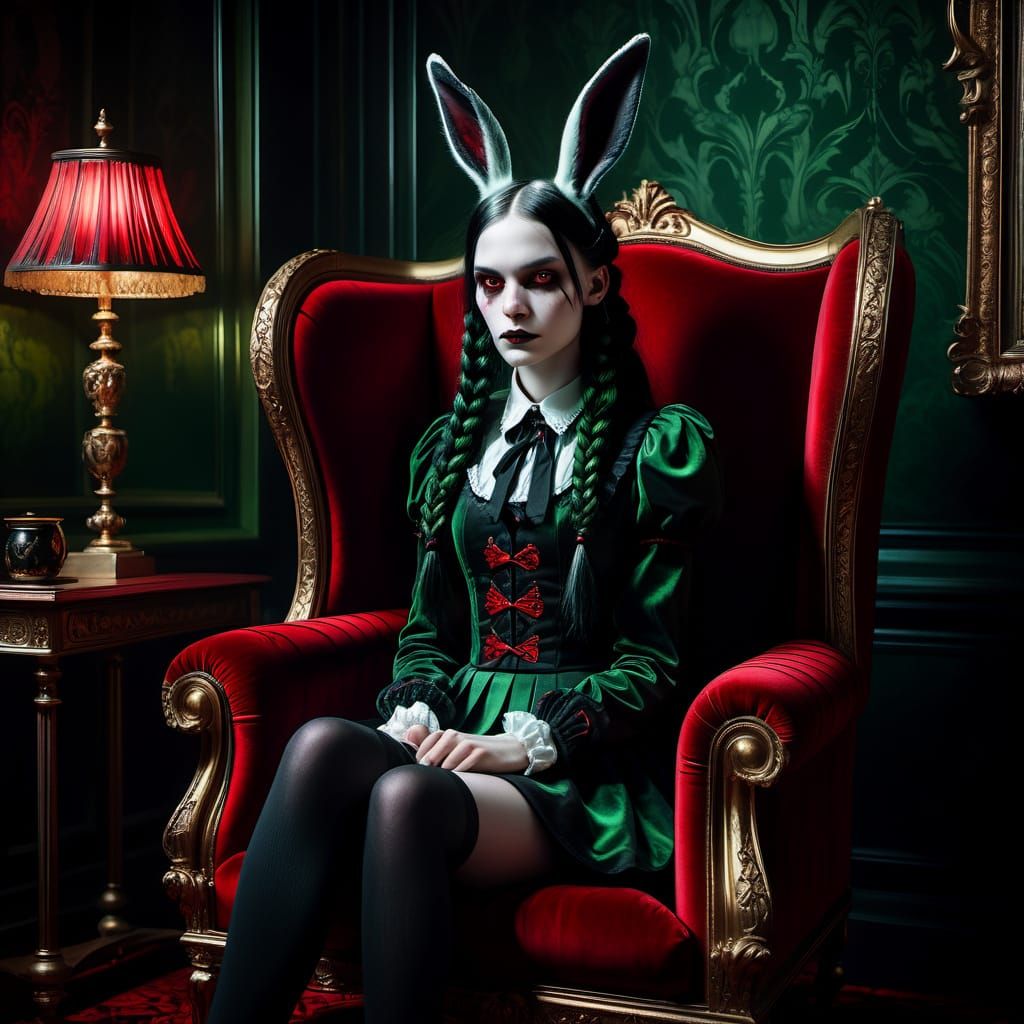 Gothic Schoolgirl in Dark Academia Atmosphere with a Hauntin...