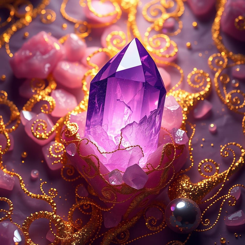 Surreal Fantasy Concept Art of Lavender Amethyst in Golden S...
