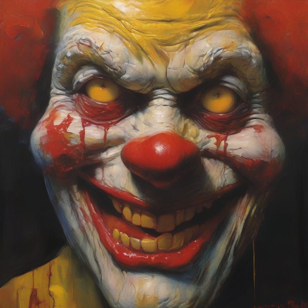 Nightmarish Clown Face in Grotesque Impasto Style