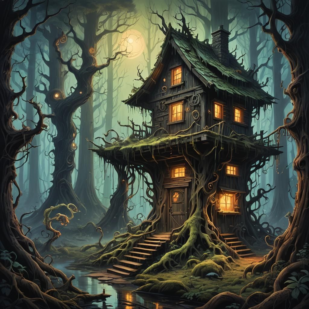 Gothic Horror Cabin Consumed by Dark Fantasy Corruption
