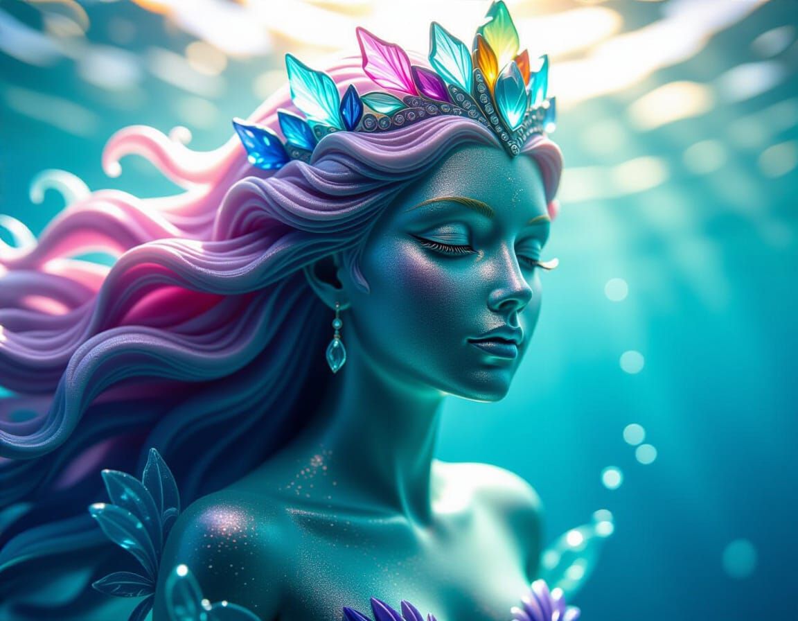 Ethereal Mermaid Queen Sea Glass Sculpture