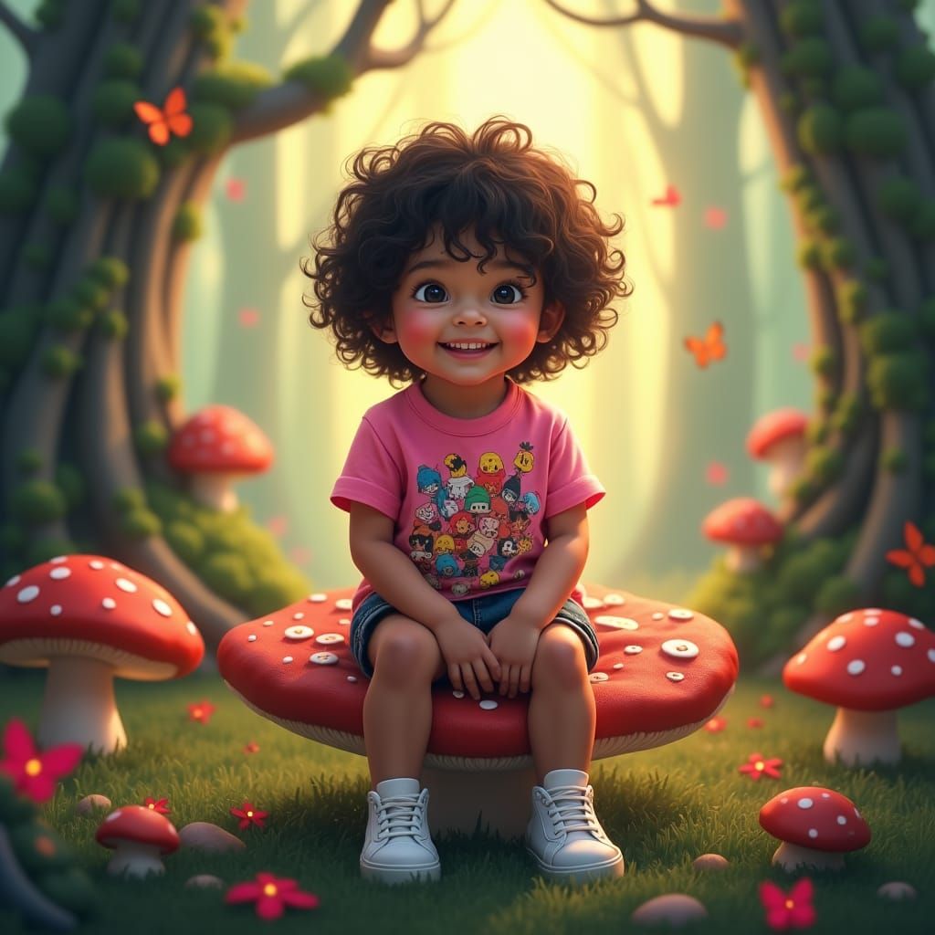 Adorable Indonesian Girl in Vibrant Fantasy Forest