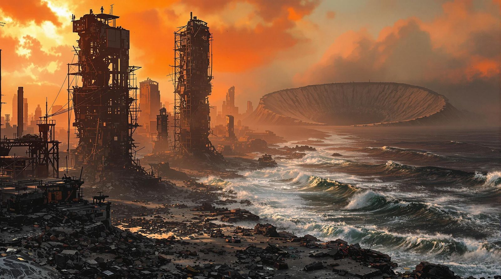 A Ravaged Post-Apocalyptic Coastline in High-Contrast Style