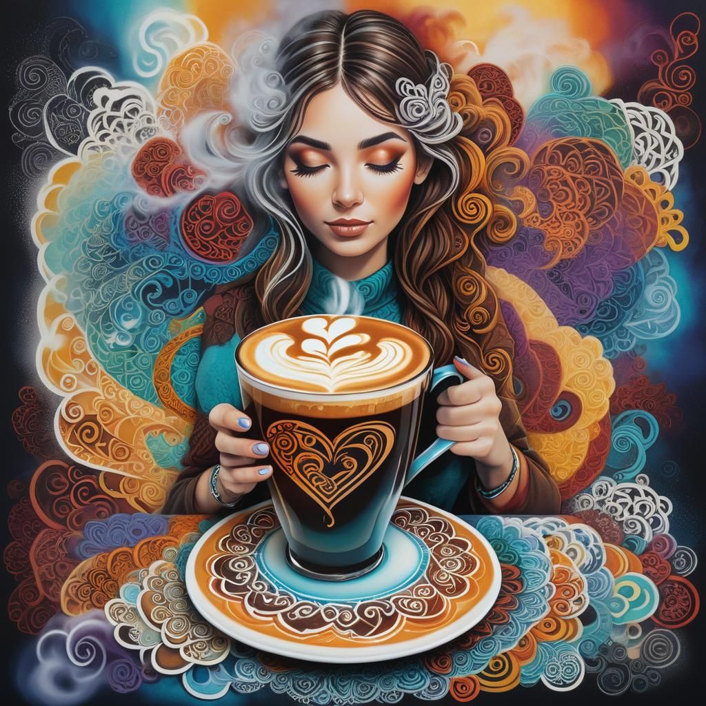 Hyperrealistic Latte Art with Intricate Foam Patterns and Vi...