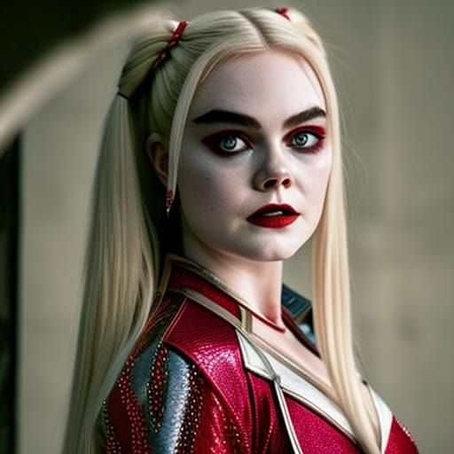 Elle Fanning as Harley Quinn in Hyperrealistic Portraiture