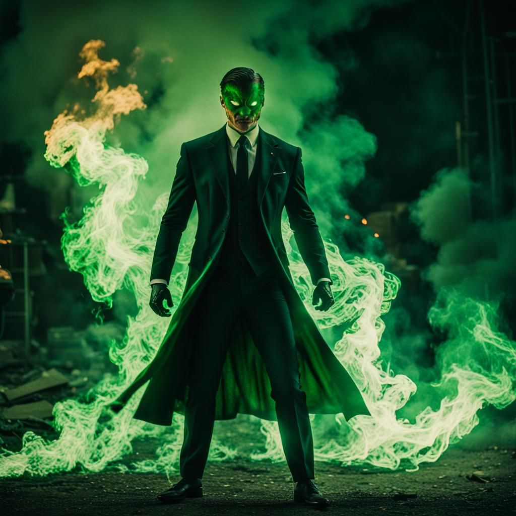 Superhero Conjures Green Flames in Cinematic Style