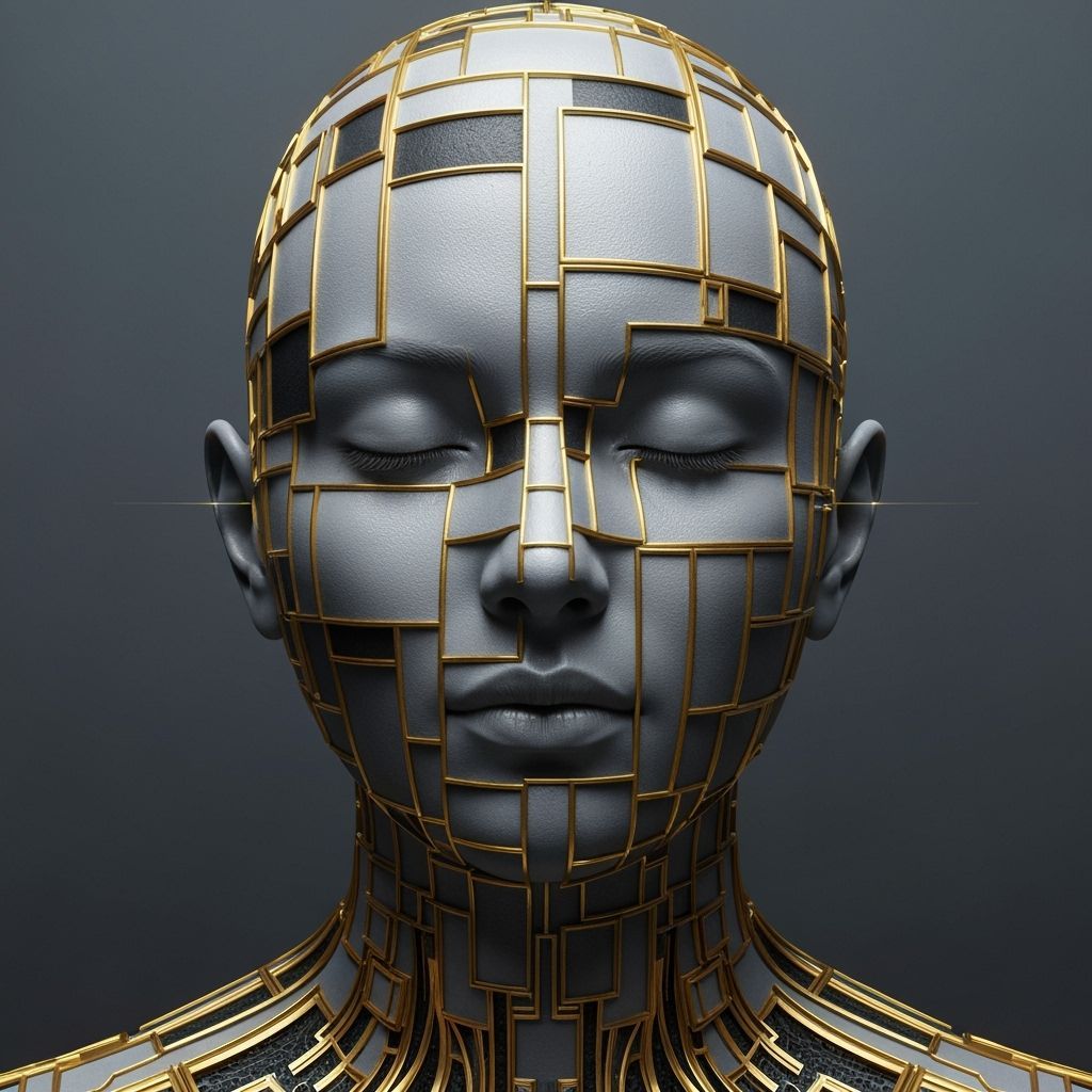 Surreal Gold Mosaic Obscures a Human Face
