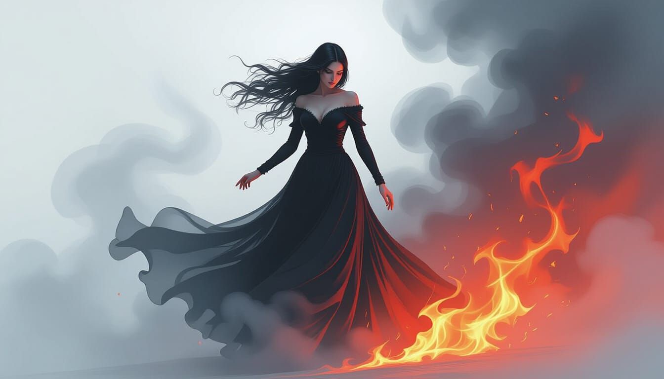 Gothic Dancer in Mist and Flames