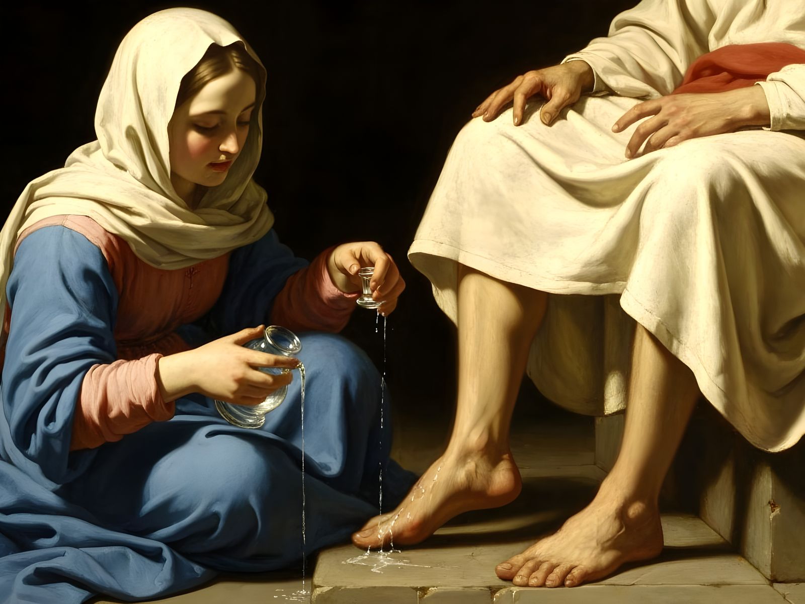 Mary Anointing Jesus' Feet: Dramatic Old Masters Style