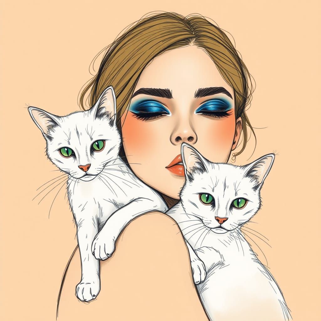 Softly Lit Portrait of a Young Woman and Cat in Warm Hues